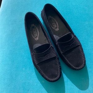 Tod’s Black Suede Gommino Loafers size 39.5